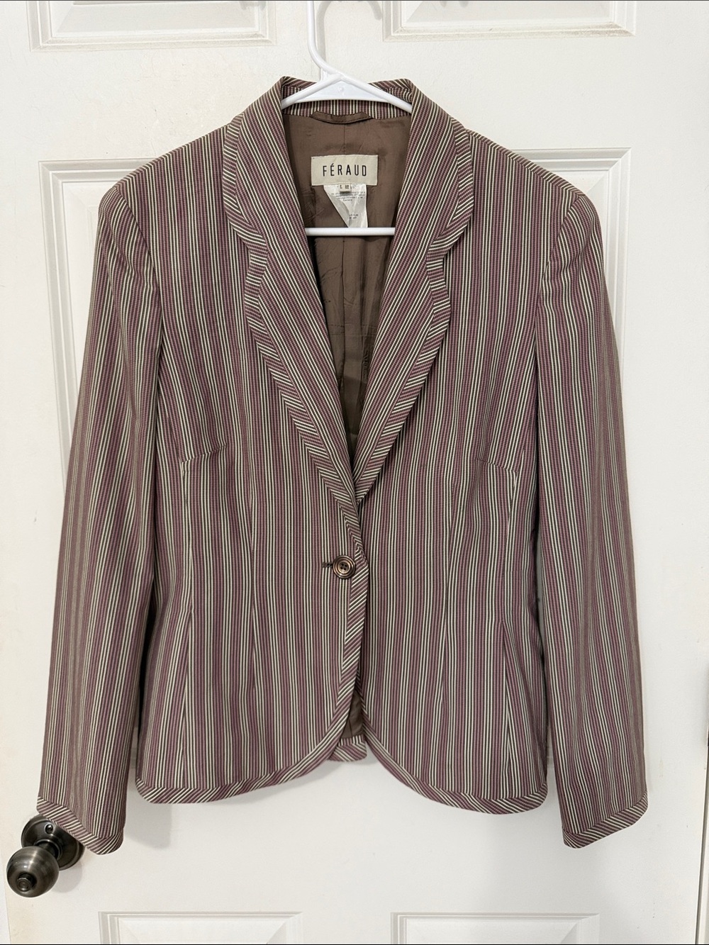 Vintage Louis Feraud Paris verticald Single-Button Blazer Size 6 Brown